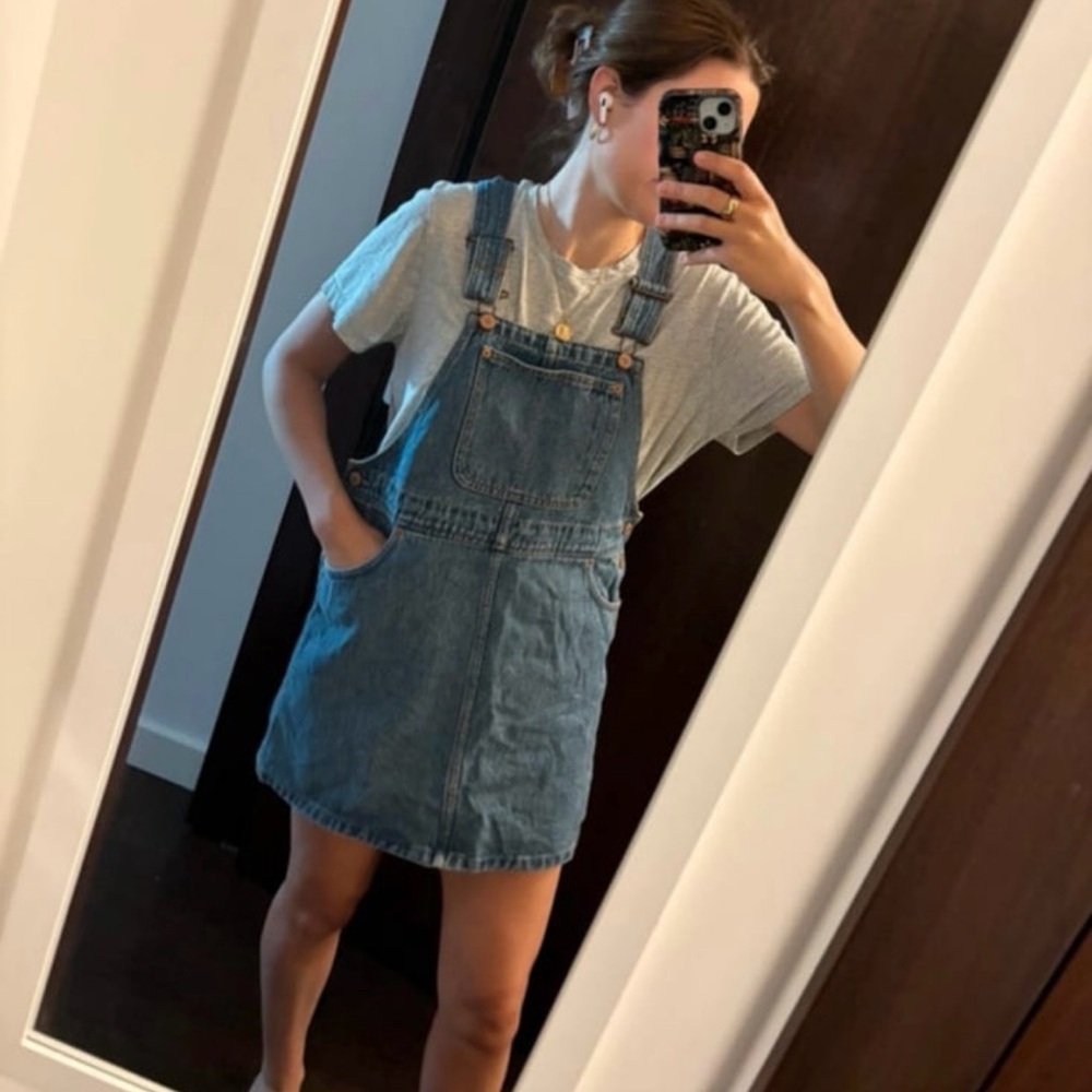 Monki Daria Overall Denim Dungaree Dress Size Small